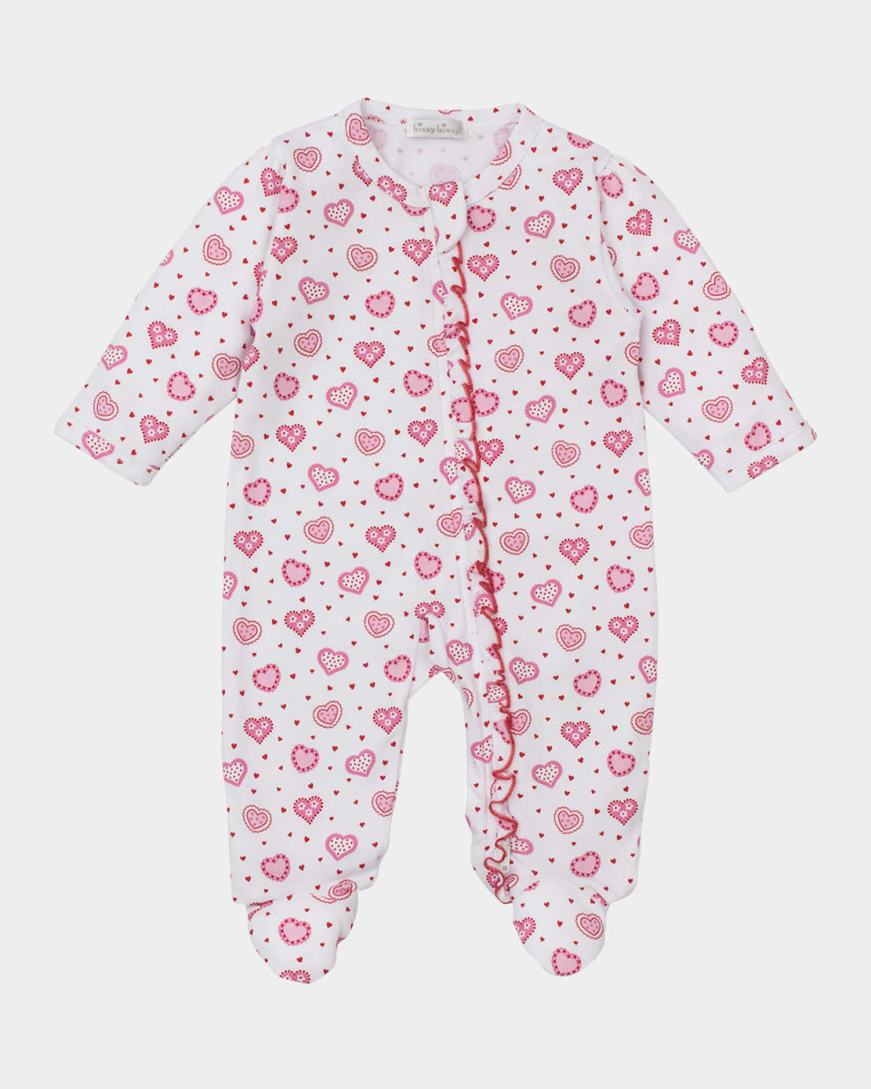Girl's Heartfelt Hearts Zip Up Footie, Size Newborn-